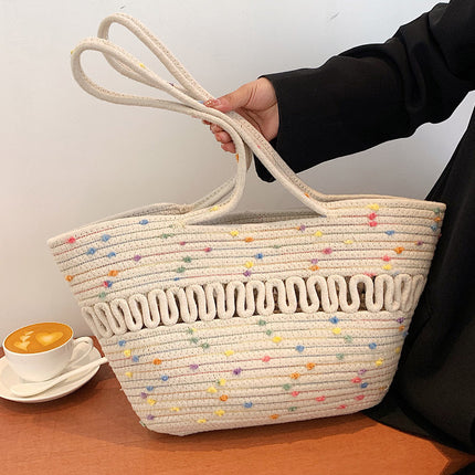 Summer Large Capacity Bag Women's National Style New Trendy Fashionable Simple Women's Bag Internet Trendy All-match Single-shoulder Straw Bucket Bag