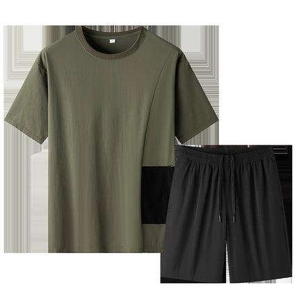 Ice Silk Sports suit Men's 2024 High-end Summer Light Luxury Men's Loose Short-sleeved Casual All-match Outdoor suit