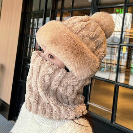 Hat Women's Winter Cycling Mask Full Face Hood Windproof Neck Scarf Fleece-Lined Ear Protection Hood Warm All-In-One Hat