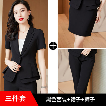 Goddess Fan Ruffled Small Suit Jacket Jewelry Store Work Clothes Women's Summer Short-sleeved Black Suit suit Business Wear