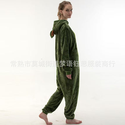 Foreign Trade Hot Style 2025 New Autumn and Winter Flannel Toilet Version Animal Cartoon One-Piece Pajamas Avocado Home Clothes
