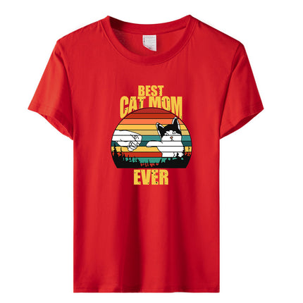 Amazon Summer Best Cat Mom even Mother's Day Fist Cat Letter Printed Casual Short-sleeved T-shirt Women
