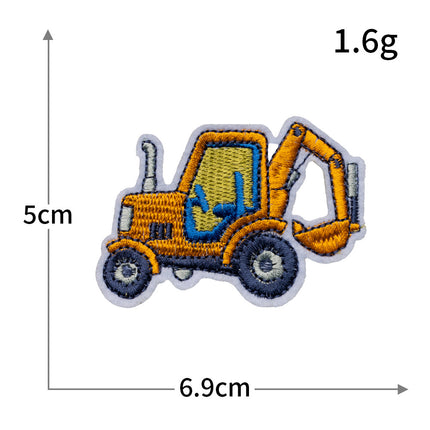 Hot-Selling Computer Embroidery Excavator Engineering Vehicle Bulldozer Cartoon Embroidery Cloth Patch No-Sew Iron-On Hot Melt Adhesive Patch