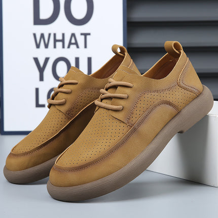 Hollow-out Leather Shoes Men's Hole Shoes Summer New Men's Shoes Genuine Leather Breathable Fashionable All-match Thick-soled Vintage Casual Shoes
