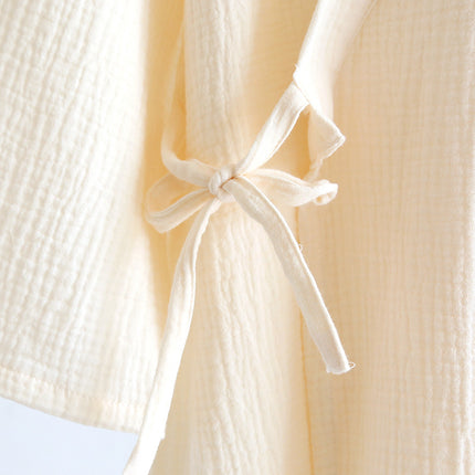 Pure Cotton Double-layer Gauze Embroidered Nightgown Women's Spring and Summer Thin Cotton Crepe Mid-length Kimono Bathrobe Sweatshirt