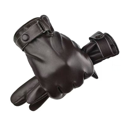 Cross-Border New Pu Gloves Men's Autumn and Winter Pu Touch Screen Warm Cycling Business Casual Korean Style Washed Leather Gloves