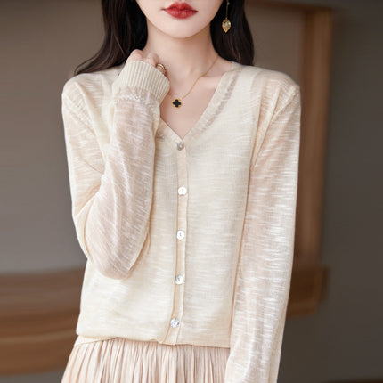 Slub Knitted Cardigan Women's Thin Ice Silk Linen Jacket Summer New Loose Outer Shawl Air-conditioning Shirt for Women