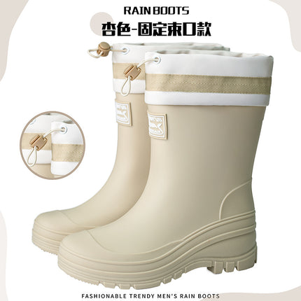 Cross-Border New Rain Boots Camping Waterproof Mid-Calf Rubber Shoes Women's Outdoor Anti-Slip Drawstring Ankle Boots Foreign Trade