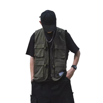 Japanese Retro Wearing Military Fan Tactical Vest Men's Fashion Brand Spring and Autumn Loose Waistcoat Overalls