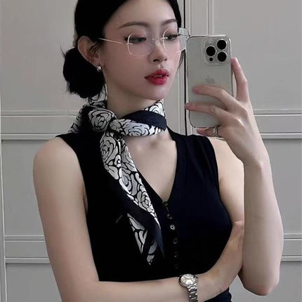 70 Floral Polka Dot Imitation Silk Scarf Neck Scarf Korean Style Atmosphere Sun Protection Scarf High-End Wholesale