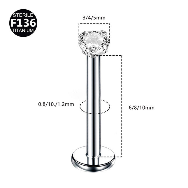 G23 titanium alloy pin claw with zircon wireless pin bar ear bone nail perforated nose nail G23 pin lip nail wholesale