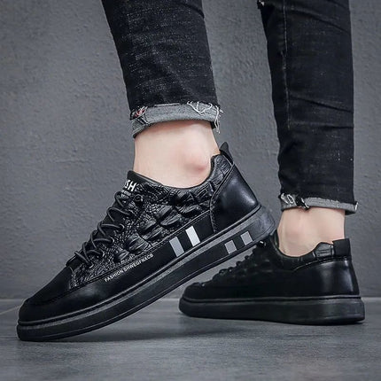 Men's Sneakers, White Shoes, Crocodile Pattern Leather Shoes, 2021 Autumn New Style, Versatile Casual Shoes, Soft-Soled Trendy Shoes