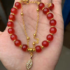 Double chain Golden branches and Jade leaves (red beads)
