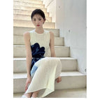 gray blue flower dress / Free size