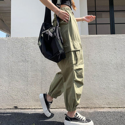 Black Cargo Pants for Women 2025 Spring Korean Style New Ins Nine-Point Leggings Harem Pants Loose Casual Long Pants