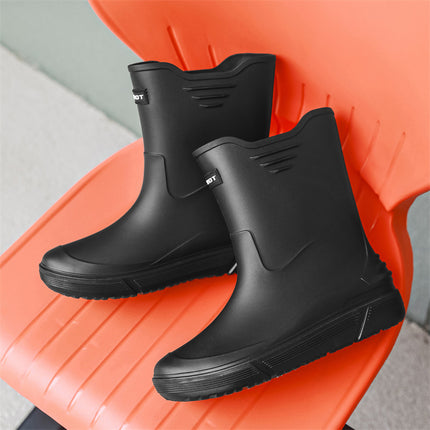 Men's Waterproof Rain Boots with Cuffs, Fishing Water Shoes, Fleece-Lined, Non-Slip Kitchen Work Rubber Shoes, Comfortable Soft-Soled Rain Boots