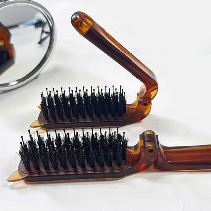 Amber Folding Comb Pig Mane Anti-static No Scalp Hair Comb Compact Portable Travel Comb