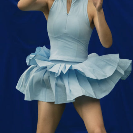 Summer New Women's Elastic Double-Layer Pleated Skirt Sports Tennis Suit with Chest Pad Anti-Exposure Badminton Skirt