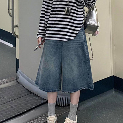 American-Style Dark Blue Wide-Leg Jeans for Women, 2025 Autumn New Straight Loose Slimming Lazy Design Floor-Length Pants