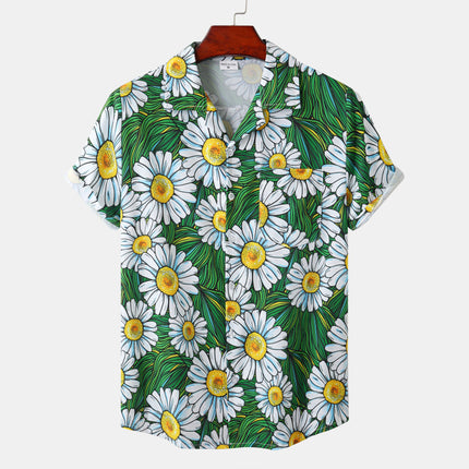 Hawaii Beach Shrimp Several Waves Cuban Collar Ice Silk Digital Printing Fashion Casual Short Sleeve Flower Shirt