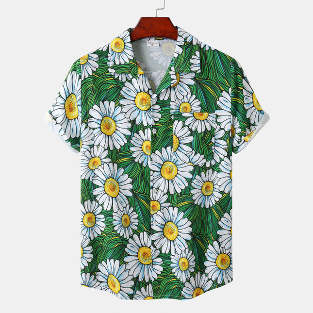 Hawaii Beach Shrimp Several Waves Cuban Collar Ice Silk Digital Printing Fashion Casual Short Sleeve Flower Shirt