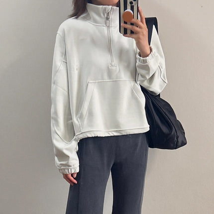 Half-Zip Sweatshirt Women's Sports Top 2025 New Jacket Petite Fitness Suit Loose Short Yoga Wear
