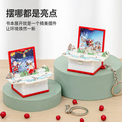 Children's Christmas Gift Stereo 3D Folding Bomb Book Santa Chalet Keychain Schoolbag Pendant Toy