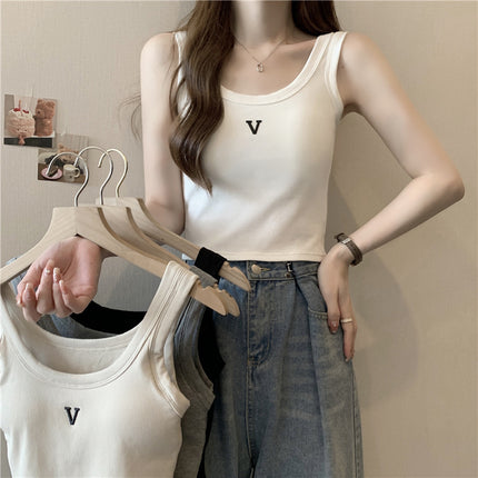 Small Camisole Women's Inner Padded Chest Pad Design-Sense Outer Wear Slim-Fit Slimming Sleeveless Short Base Top Trendy