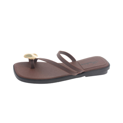 Slip-On Sandals for Women's Summer Outer Wear 2025 New Internet Celebrity Ins Flats Square Toe Fairy Style Soft Sole Women's Shoes