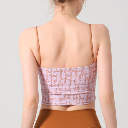 European and American Foreign Trade French Retro Printed Sling Chest Mat Vest Sports Top Yoga Clothing Women's Short Fitness Underwear