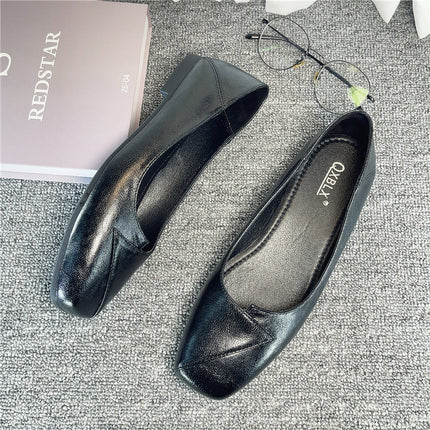 Work Shoes Women's Square Head Black Professional Work Interview Thick Heeled Middle Heeled Stewardess Flat Single Shoes Women