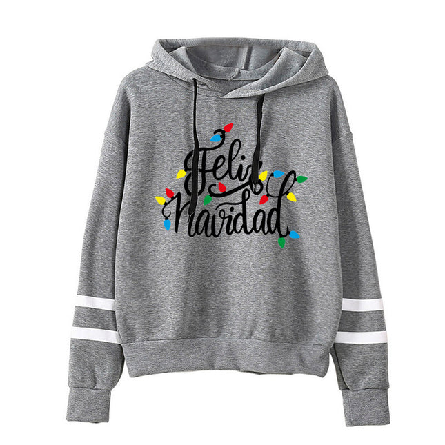 Christmas Feliz Navidad printed parallel bars hooded hoodie European and American men and women European code plus size cross-border