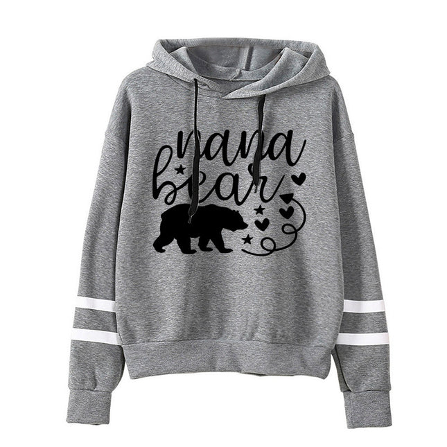 Cross-border foreign trade sources nana bear printed striped parallel bars hoodie long sleeve men's and women's European size plus size