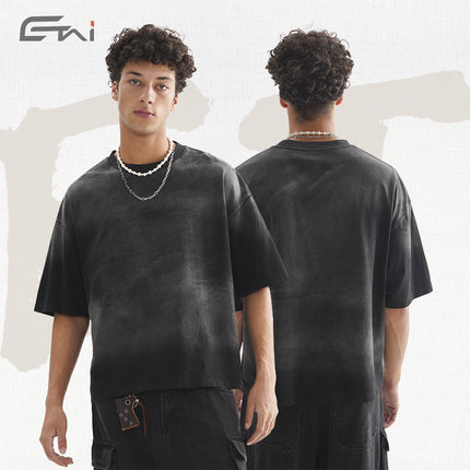 Etai Men's Summer Heavyweight Short Wide-Fit T-Shirt Versatile Boxy Fit Style Men's Short-Sleeve T-Shirt