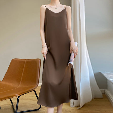 Simulated Silk Satin Suspender Dress for Women in Spring and Summer with Suit Acetate French Mid-length Design Niche Trend