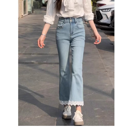 Pear-Shaped Figure Plus-Size Women's Flared Jeans Summer High-Waisted Stretchy Slimming Petite Cropped Pants