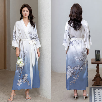 Yaoting New Style Satin Pajamas Women's Summer Large Size Light Luxury Seven-point Sleeve Cool Nightgown Bathrobe Home Clothes Women's WP2669