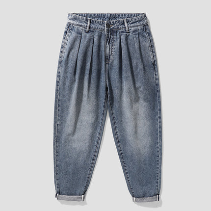 American Retro Floor-Length Drapey Jeans for Men, New Spring and Autumn Style, Loose Straight High Street Fashion Casual Pants