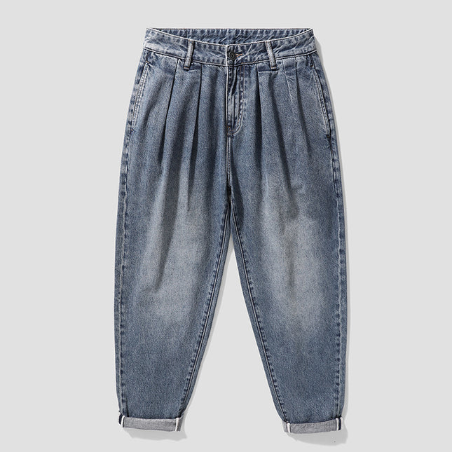 American Retro Floor-Length Drapey Jeans for Men, New Spring and Autumn Style, Loose Straight High Street Fashion Casual Pants