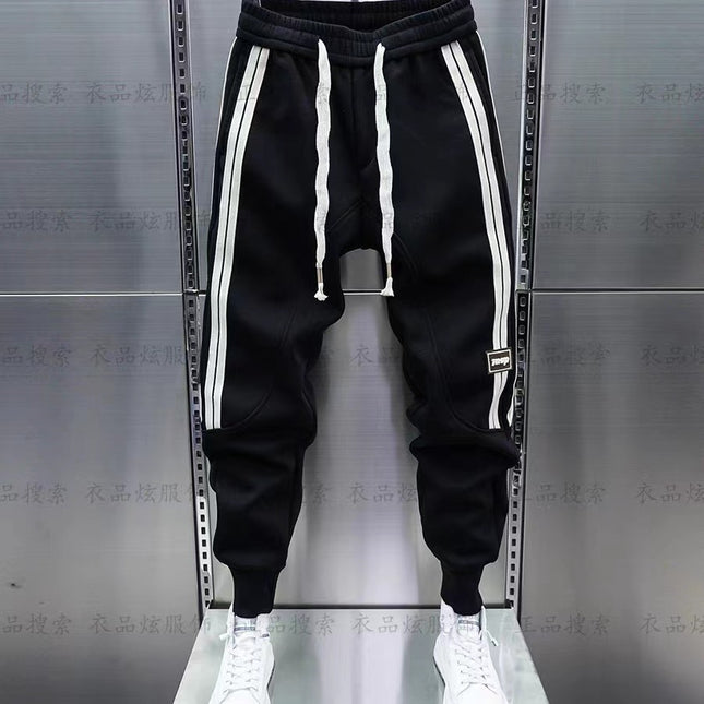 Foreign Trade Autumn and Winter New Casual Sweatpants Men's Trendy Brand Stitching Pants with Sticks and Pants Internet Popular Elastic Waist Stretch Haren Pants