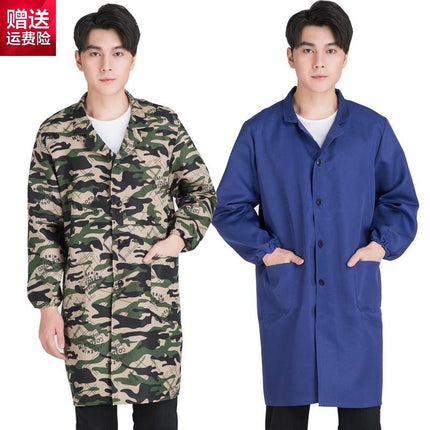 New Blue Coat Long Work Clothes for Men and Women Chefs Camouflage Jacket Dust-proof Warehouse Transportation Clothes Labor Protection Clothes Set Tooling
