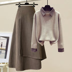 Card color top + brown skirt / S