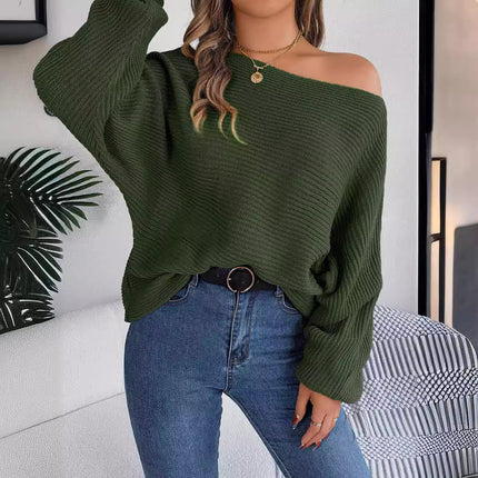 Clearance Sale Real Photos Autumn and Winter Casual Loose Solid Color Batwing Sleeve Pullover Sweater Independent Cross-Border European and American Women's Fashion