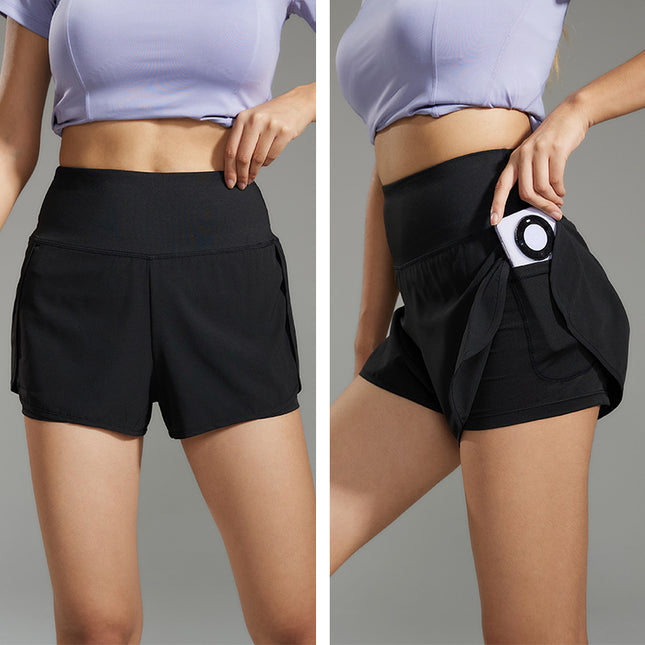 Hot Selling Fitness Yoga Sports Loose Double-Layer Anti-Light Quick-Drying Shorts with Unique Design on the Back Zipper Pockets