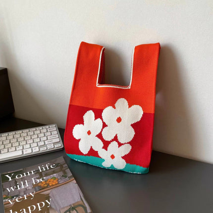 New Ins Bag Knitted Handbag Large Capacity Bucket Bag Versatile Daily Work Clothing Tote Bag Female Souvenir