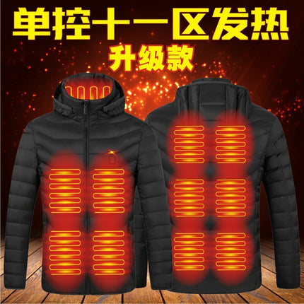 Cross-Border Smart Heated Cotton Jacket for Men and Women, Thermal Warm Coat with Intelligent Single-Zone Heating, Eleven-Zone Heating Cotton Jacket