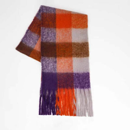 Autumn and winter European and American color matching AC cashmere thick tassel scarf rainbow plaid mohair warm female student plus
