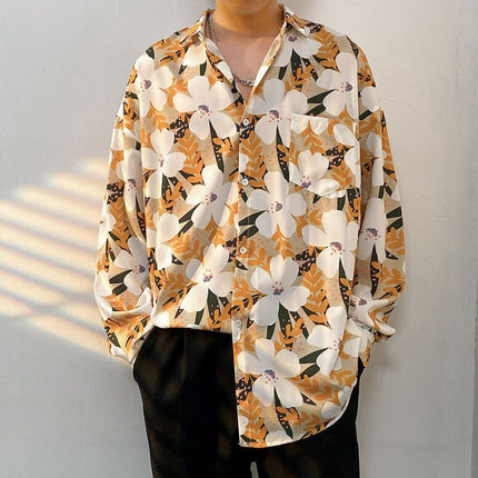 Fairy shirt men's Spring and Autumn fun printed shirt men's long sleeve Hong Kong style loose fashion casual Japanese coat