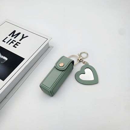 2024 Small Lipstick Bag Mini with Mirror Portable Women's Lipstick Keychain Emerald Green Cute
