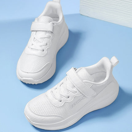 Teenagers' New Autumn Velcro Children's Sneakers, Breathable and Comfortable Mesh Classic White Shoes for Campus Students